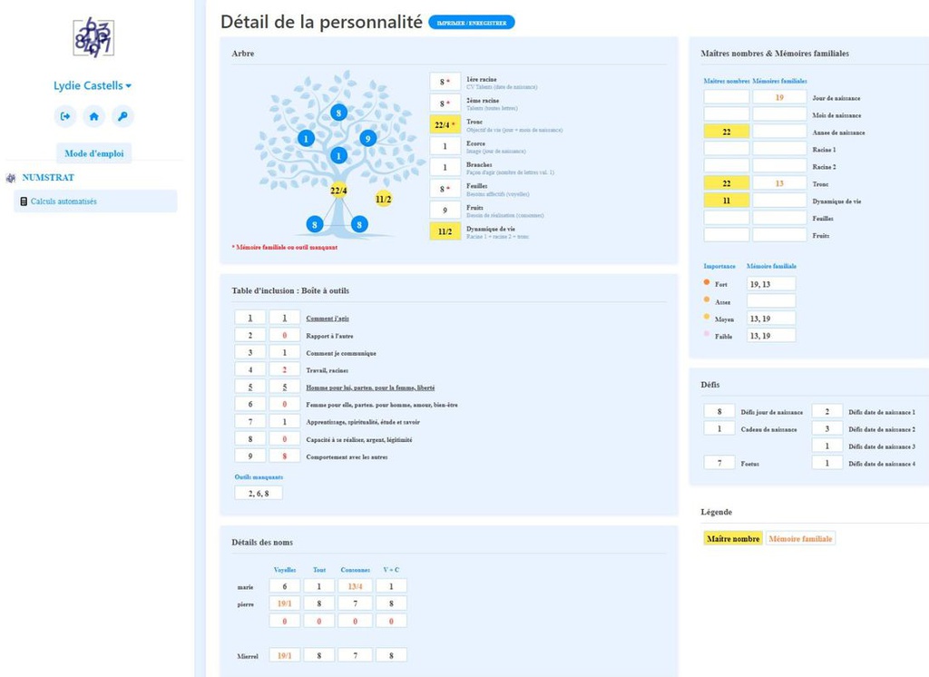 Outil "personnalité"